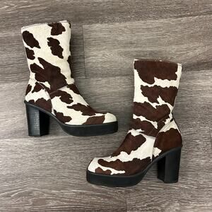 EUC Vintage Steve Madden SFANTASY Cowhide Platform Leather Ankle Boots Brown Cow